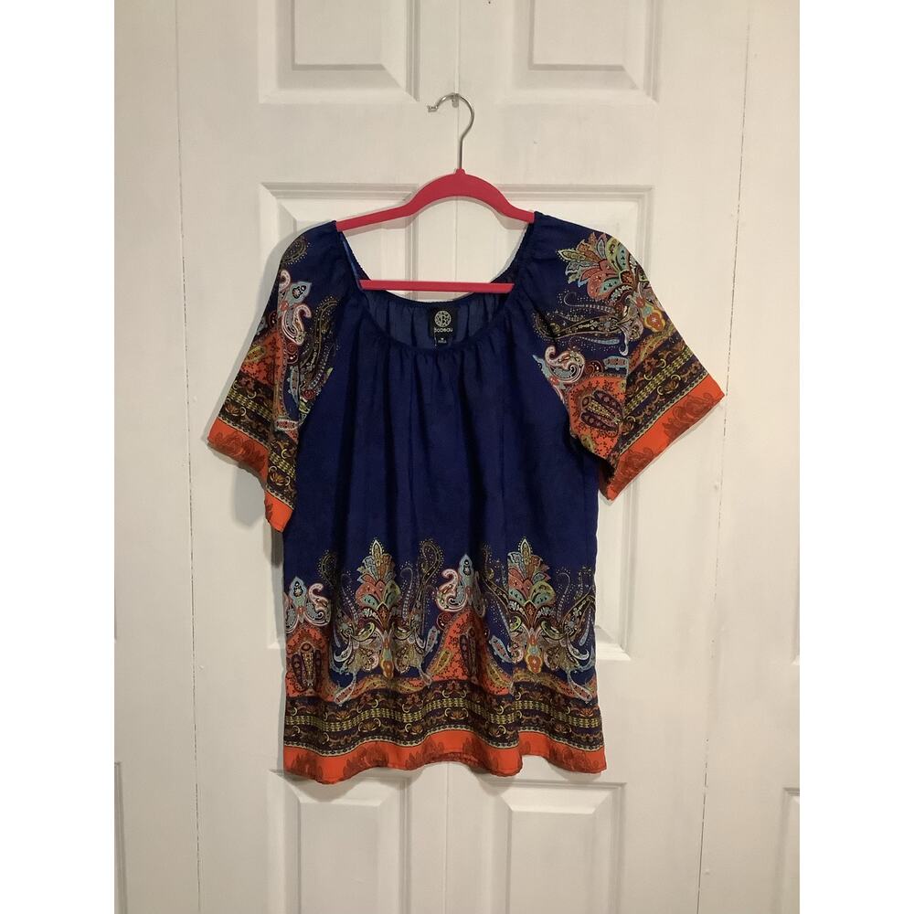 Bobeau Blue Paisley Print Blouse